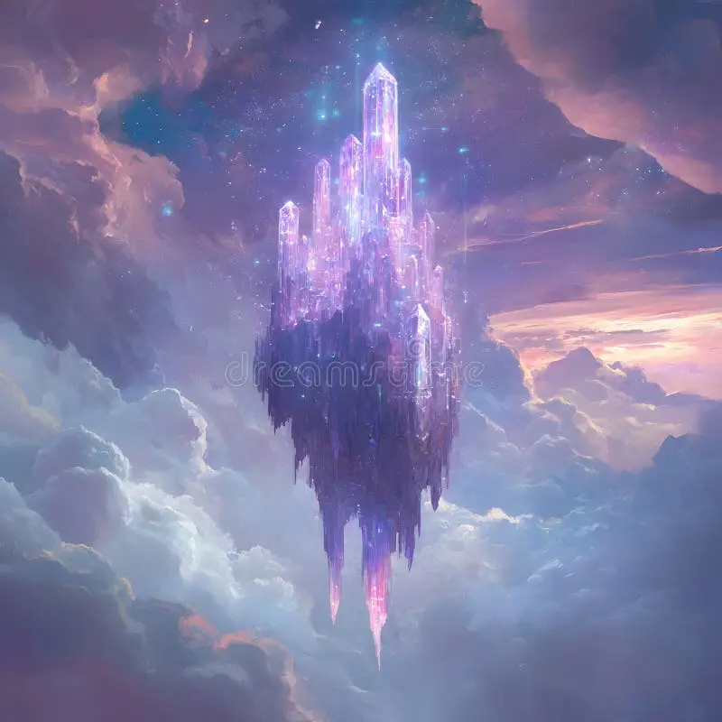 银河国际紫色水晶城堡漂浮在梦幻天空